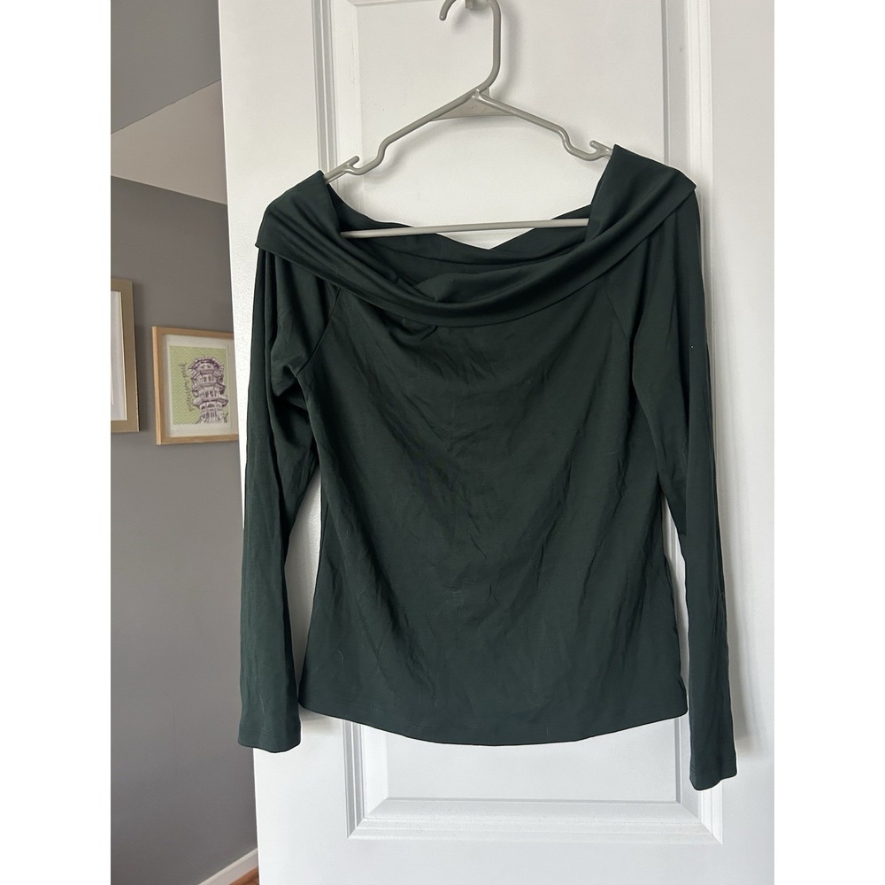 BR NWT Off Shoulder Knit Drape Neck Long Sleeve Shirt Size Large Green